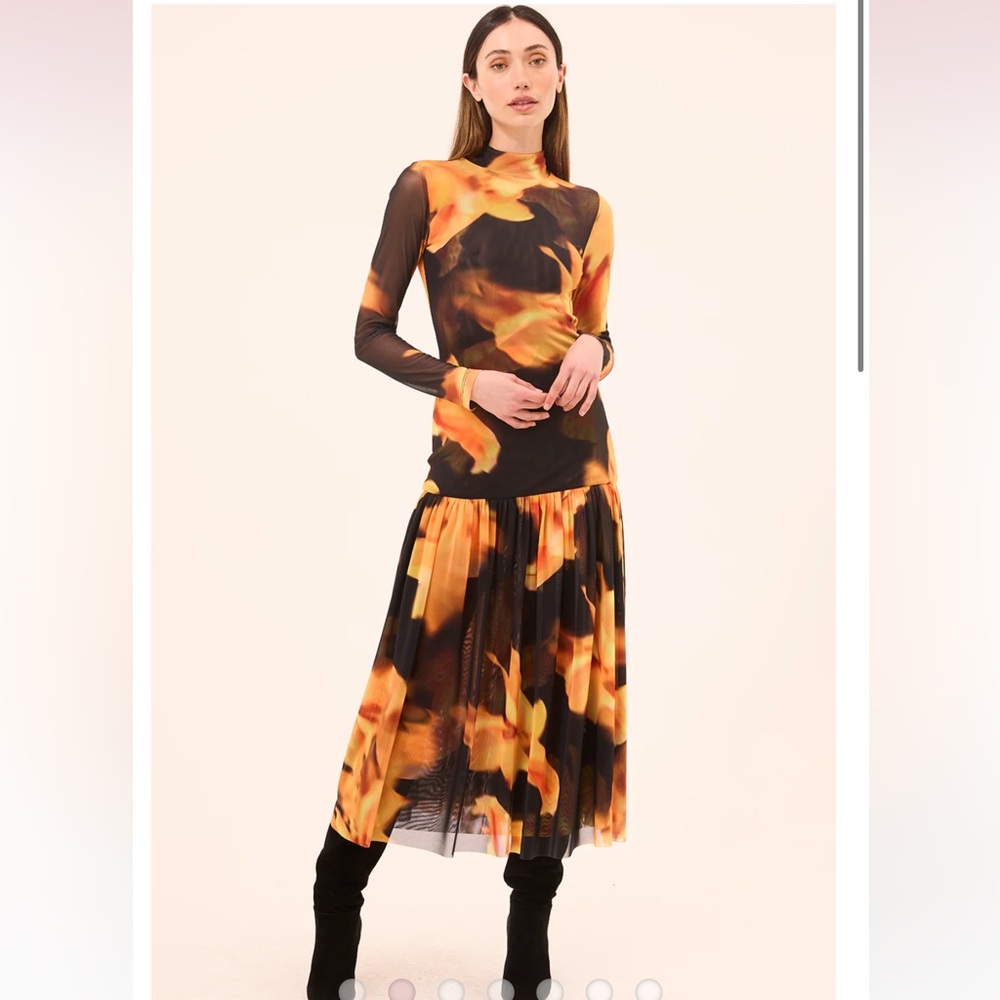 Misa Los Angeles LEYLANI DRESS Black and Orange Long Sleeve Worn 1x Size Medium
